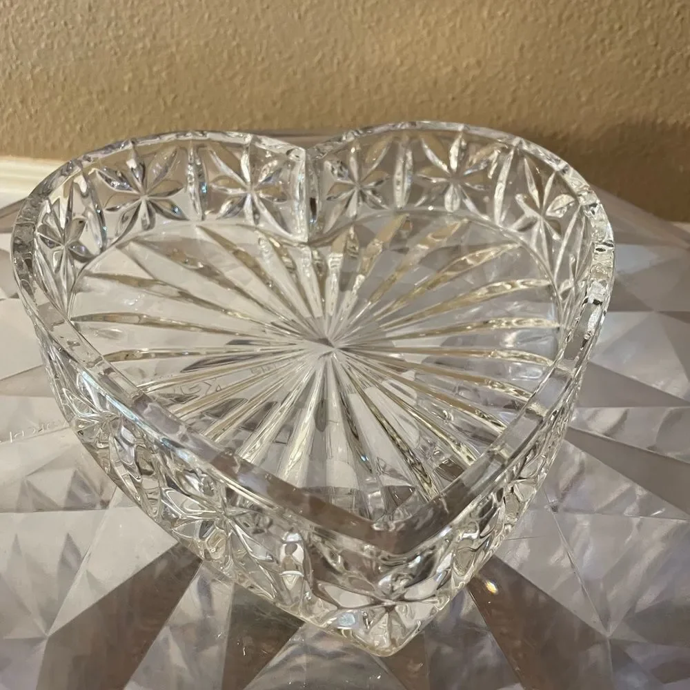 Glass Crystal Large Heart Trinket Box with Lid 7x7 Gorgeous!!